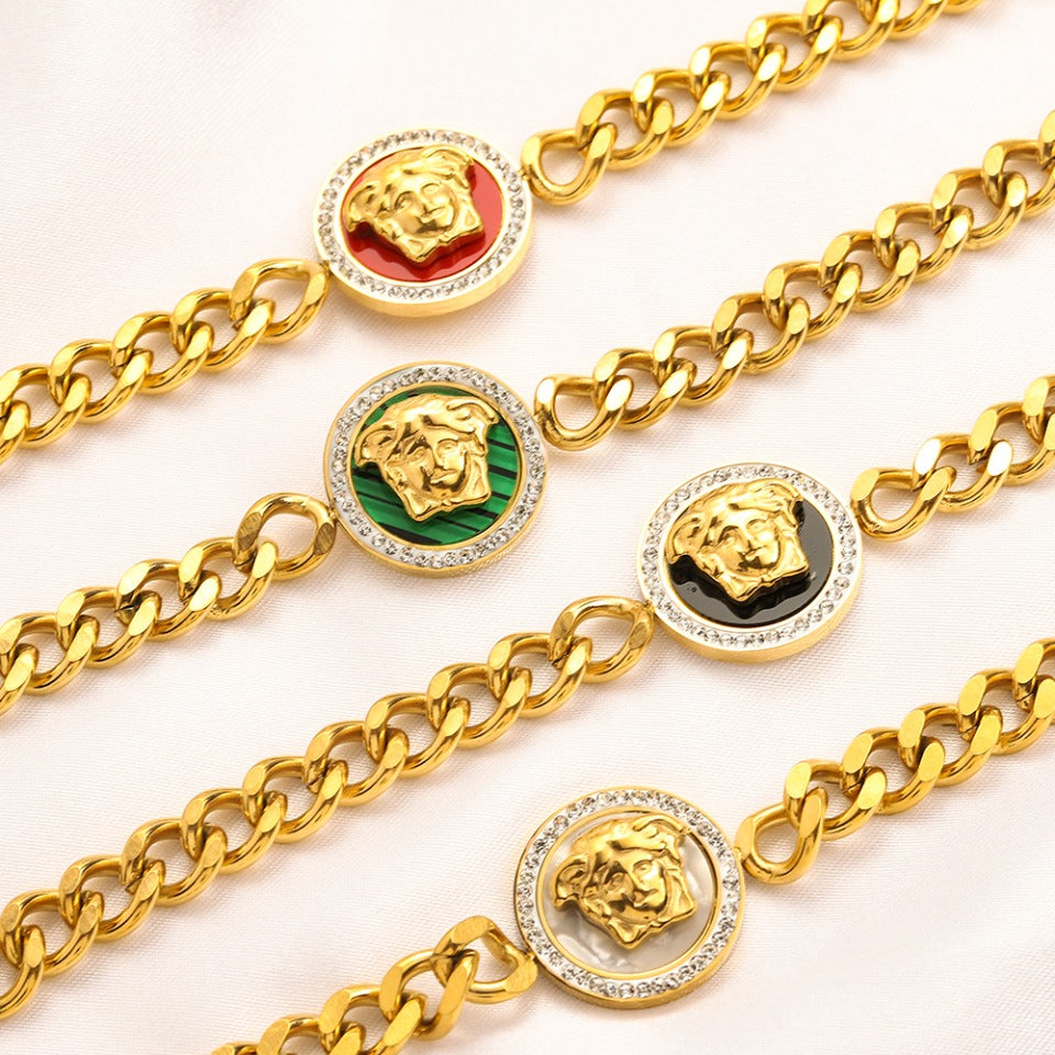 304 Stainless Steel Round Medallion Curb Chain Bracelet