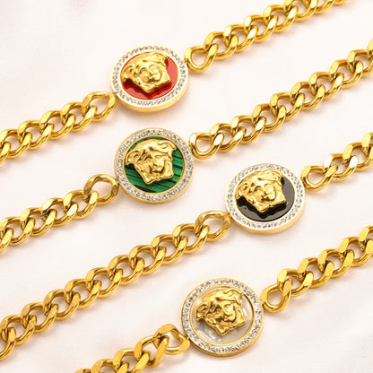 304 Stainless Steel Round Medallion Curb Chain Bracelet