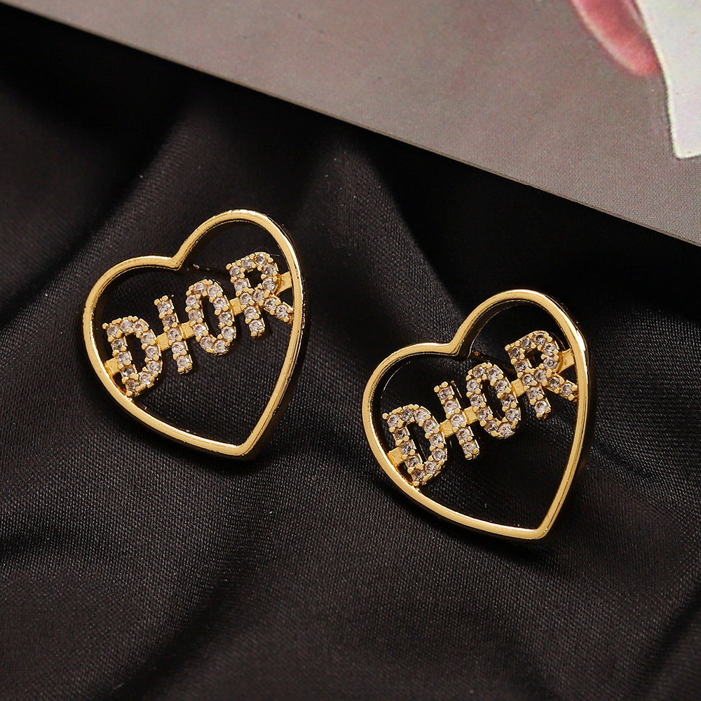 304 Stainless Steel Heart Outline Letter Stud Earrings