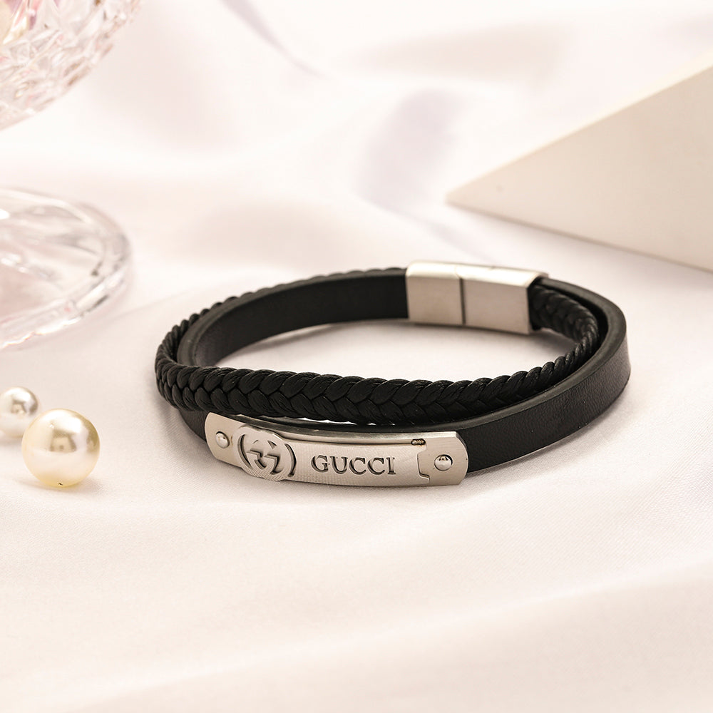 304 Stainless Steel Braided Cord & Letter Bar Bracelet