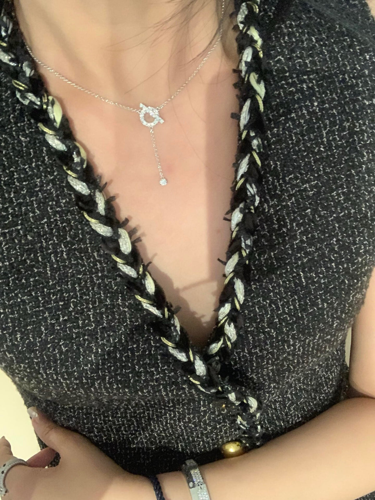 Pave Ring & Safety-Pin Pendant Necklace