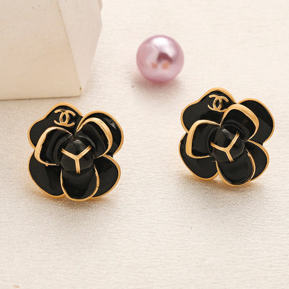 Alloy Colorful Camellia Flower Stud Earrings