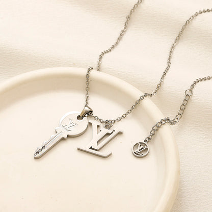 304 Stainless Steel Monogram Pendant Necklace with Floral Drop