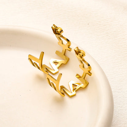 304 Stainless Steel Openwork Letter Hoop Earrings