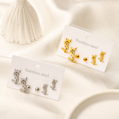 304 Stainless Steel Pave S-Shaped Letter Stud Earrings