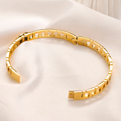 304 Stainless Steel Openwork Rectangle-Link Bangle Bracelet