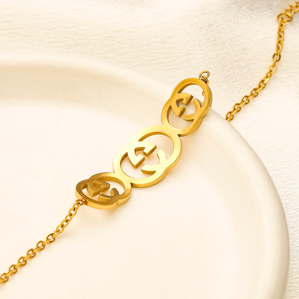 304 Stainless Steel Triple Round Monogram Chain Bracelet