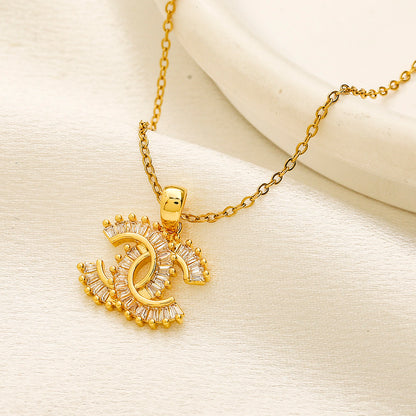 Copper Swirl-Edge Pave Interlocking-C Pendant Necklace