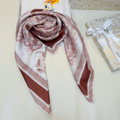 Scenic Print Colorblock Square Scarf - 90 x 90 cm