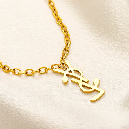 304 Stainless Steel Round-Link Monogram Pendant Necklace