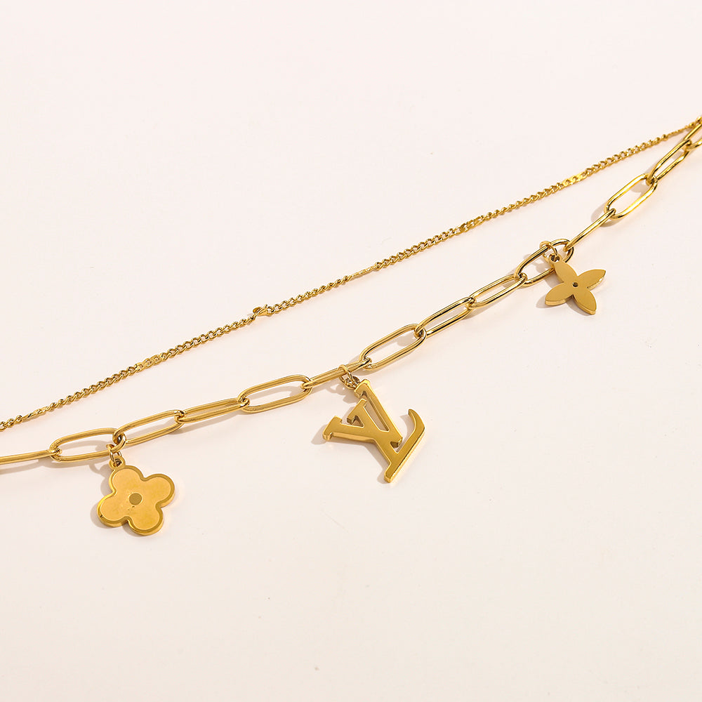 304 Stainless Steel Layered Paperclip Floral Bracelet & Necklace - Individual or Set