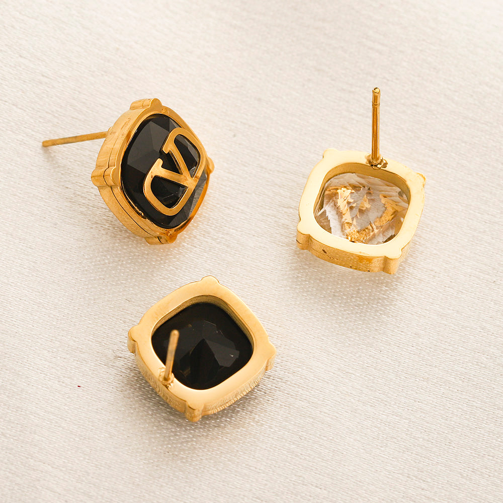 304 Stainless Steel Square V-Motif Stud Earrings