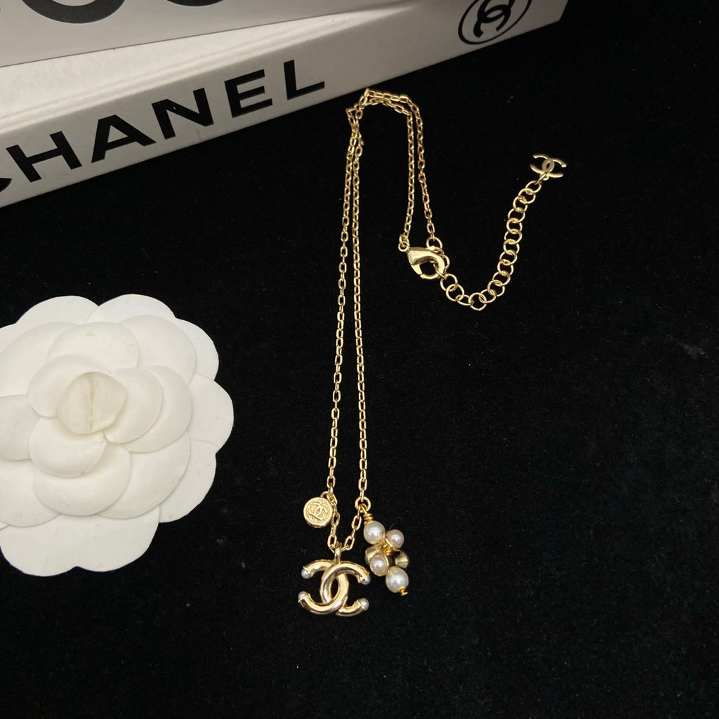 Interlocking-C Necklace with Pearl-Look Cluster