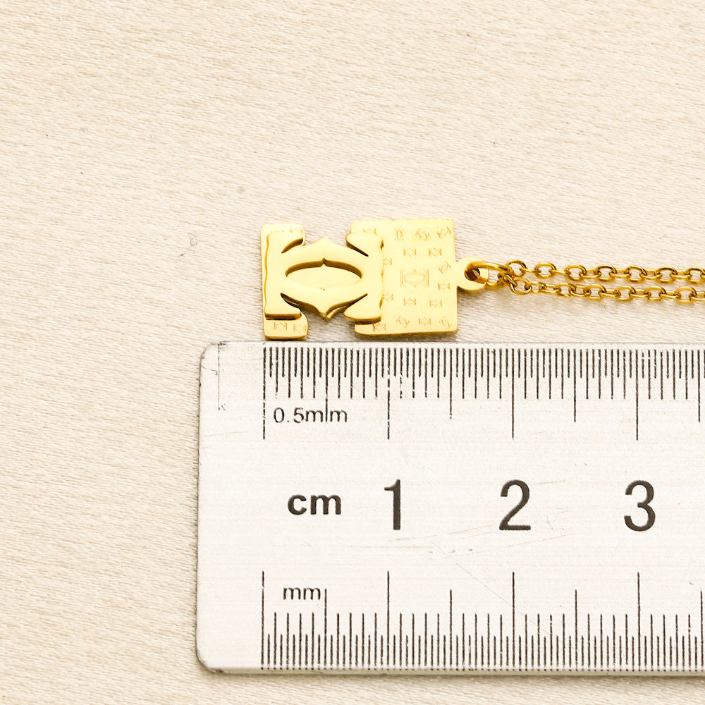 304 Stainless Steel Sculpted Monogram Pendant Necklace