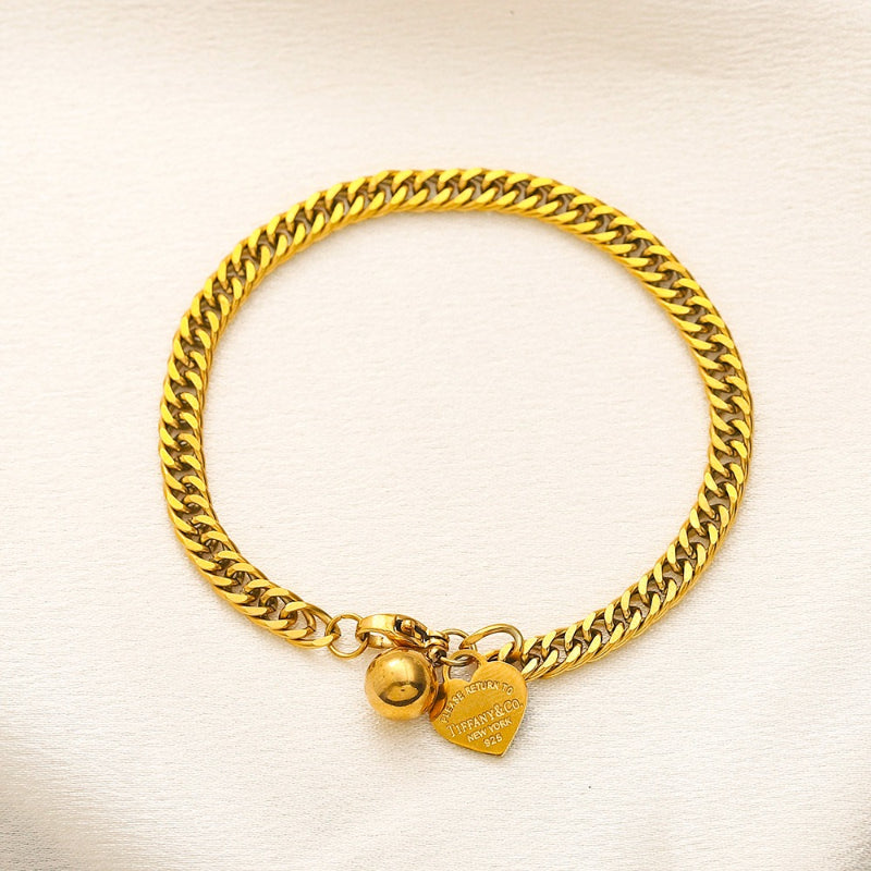 304 Stainless Steel Heart Charm Curb Chain Bracelet