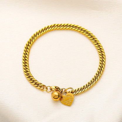 304 Stainless Steel Heart Charm Curb Chain Bracelet