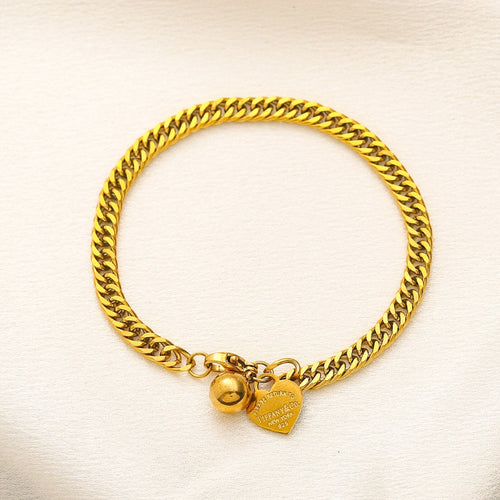 304 Stainless Steel Heart Charm Curb Chain Bracelet
