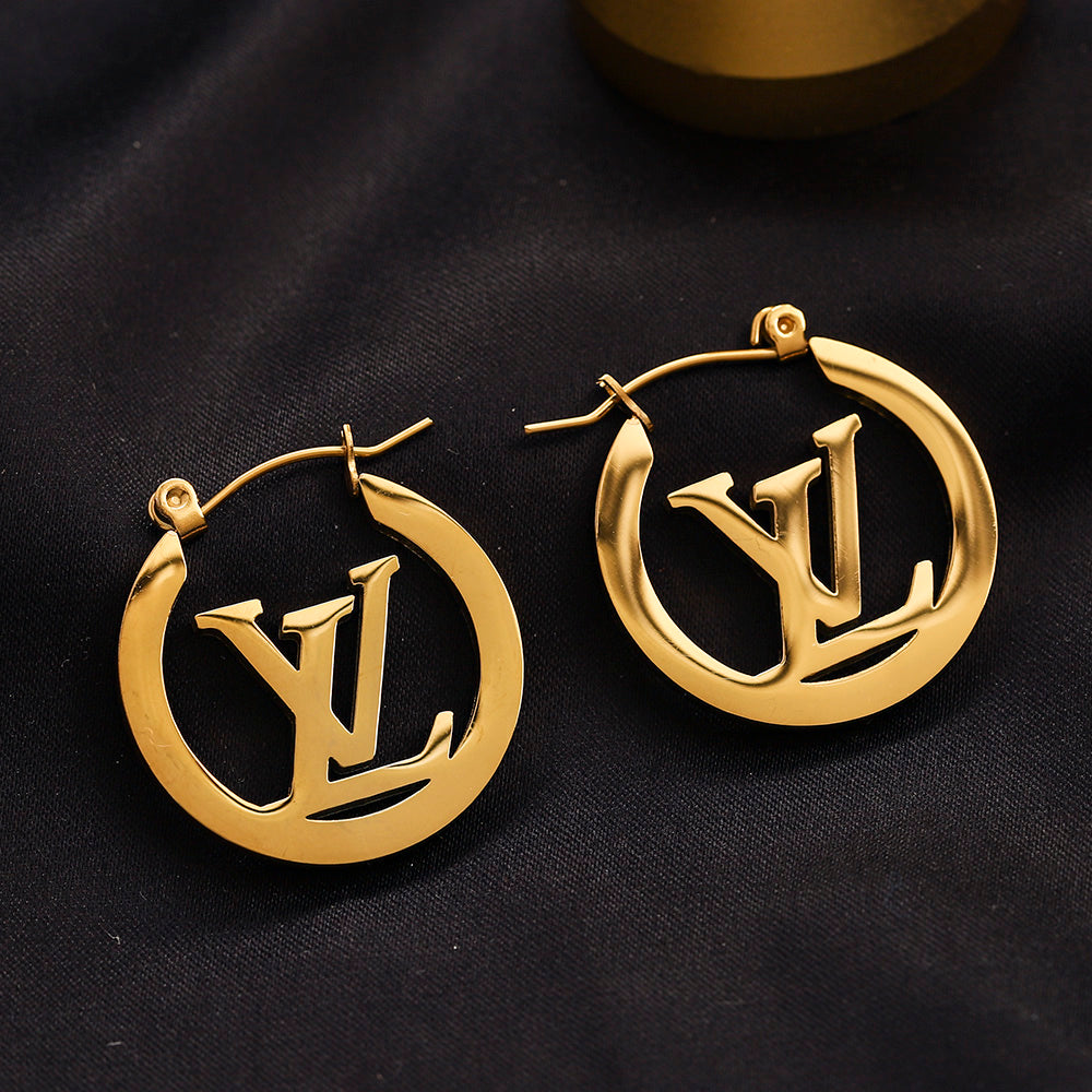 304 Stainless Steel Round Frame Monogram Hoop Earrings