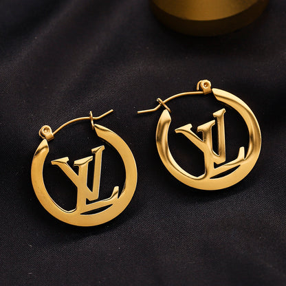 304 Stainless Steel Round Frame Monogram Hoop Earrings