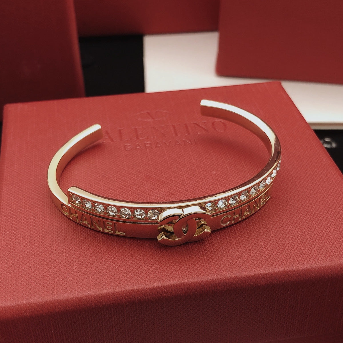 Letter-Engraved Interlocking-C Cuff Bracelet