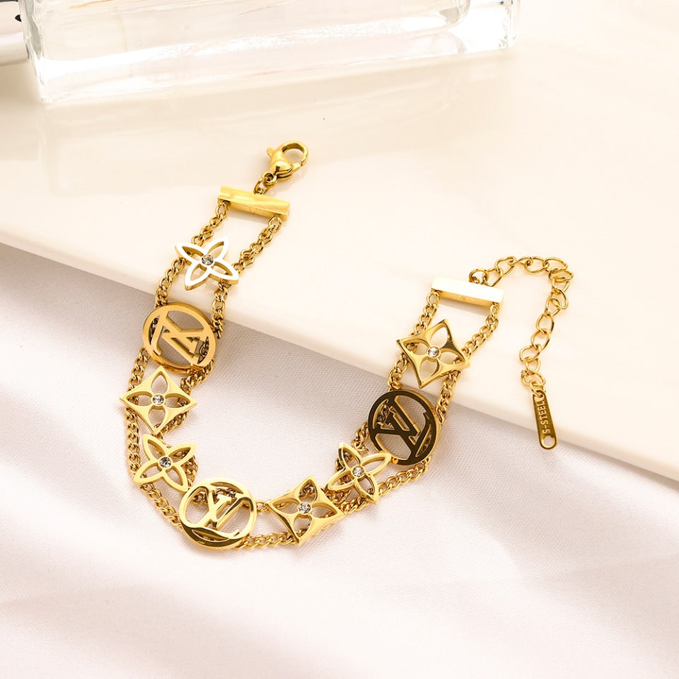 304 Stainless Steel Multi-Row Chain Monogram Bracelet
