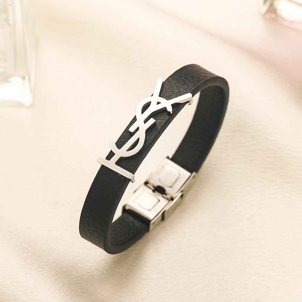 304 Stainless Steel Textured Strap Monogram Bracelet