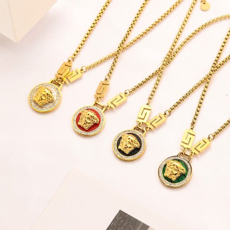 304 Stainless Steel Color-Inlay Medallion Pendant Necklace