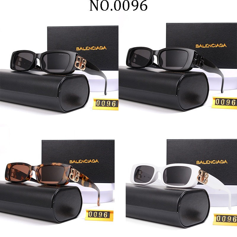 Rounded Rectangular Sunglasses with Decorative Logo Hinges