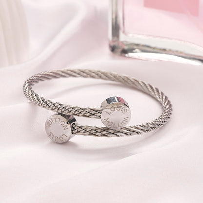 304 Stainless Steel Twisted Cable Ball-End Cuff Bracelet