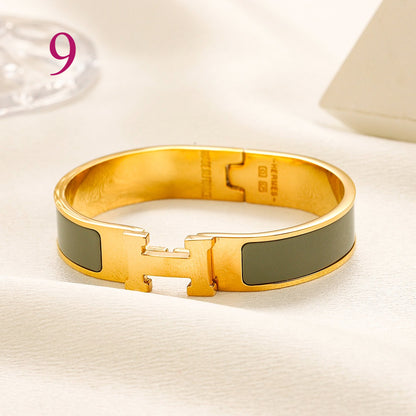 304 Stainless Steel Color-Inlay H-Clasp Bangle Bracelet