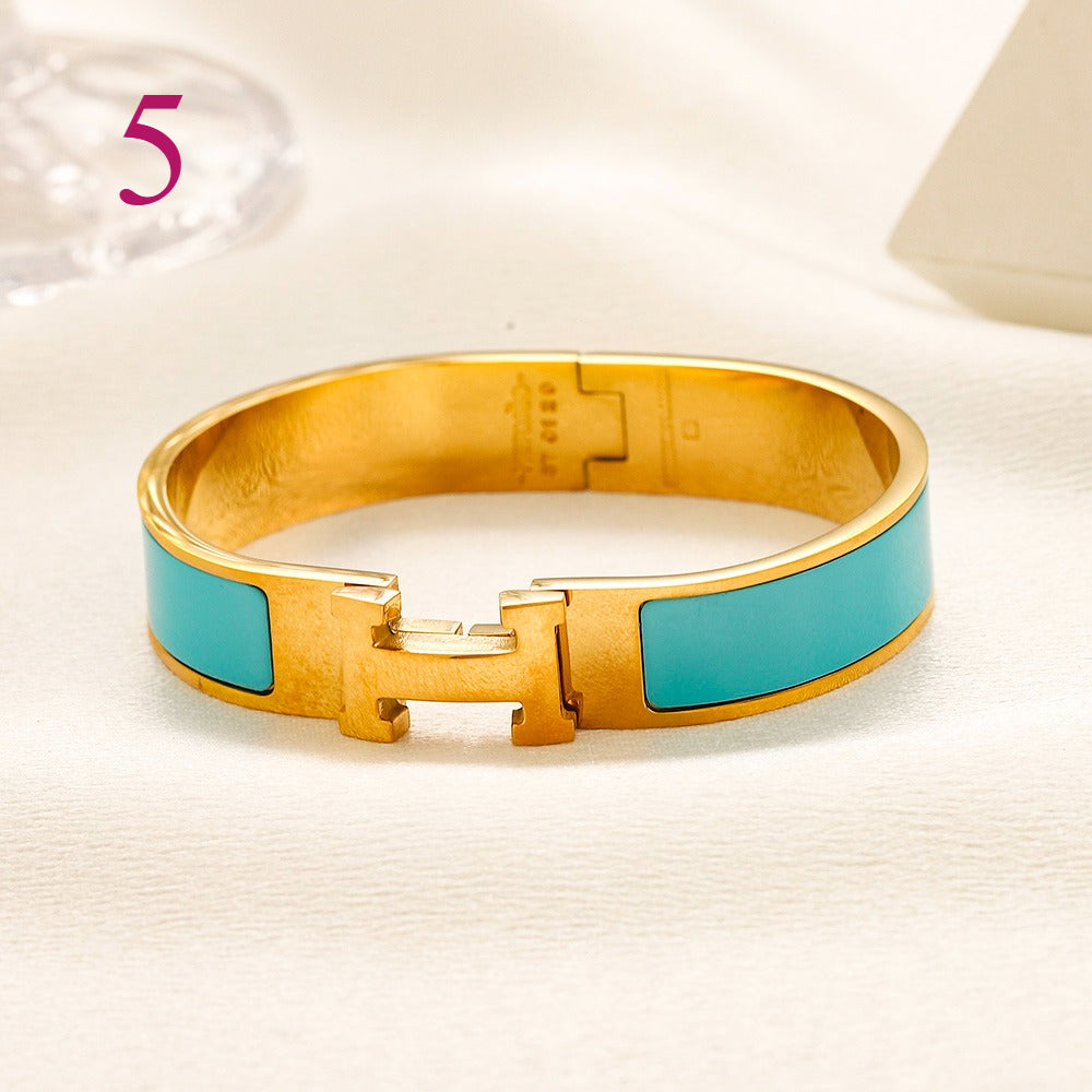 304 Stainless Steel Color-Inlay H-Clasp Bangle Bracelet