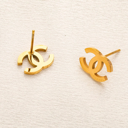 304 Stainless Steel Polished Interlocking-C Stud Earrings