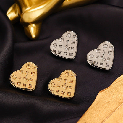 304 Stainless Steel Patterned Heart Stud Earrings
