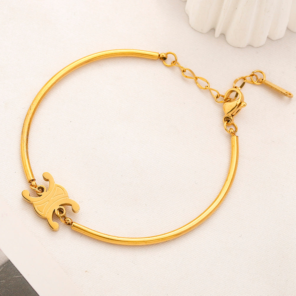 304 Stainless Steel Slim Quatrefoil Charm Bracelet