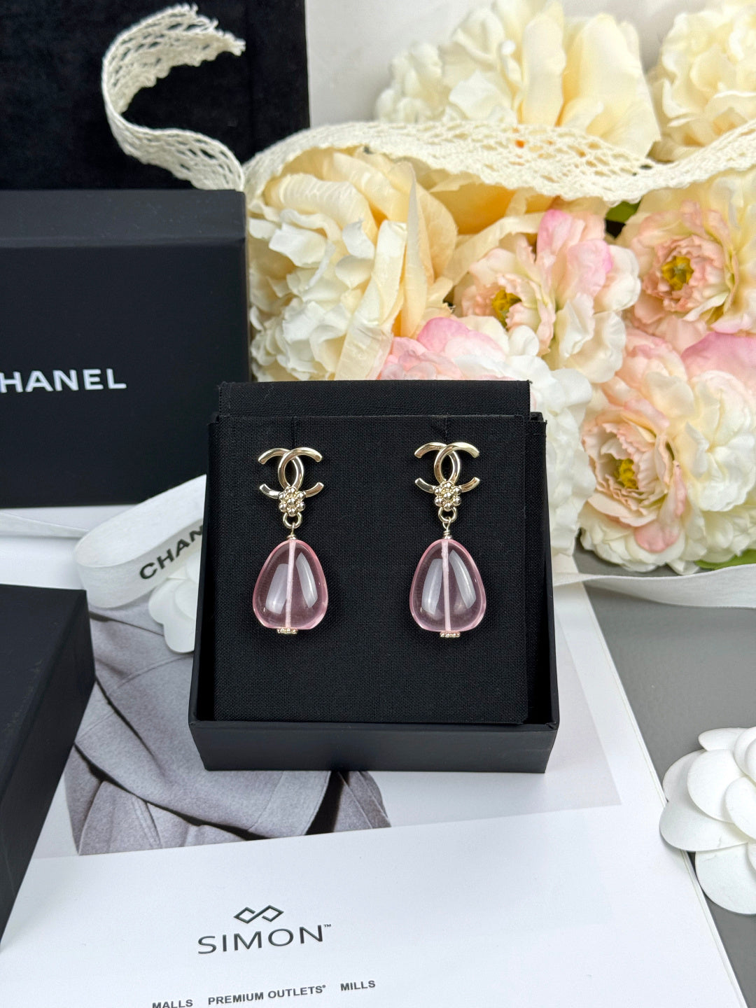 Pink Teardrop Interlocking-C Earrings