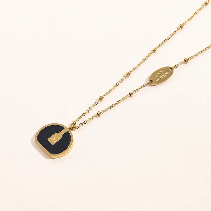 304 Stainless Steel Layered Black Disc Pendant Necklace