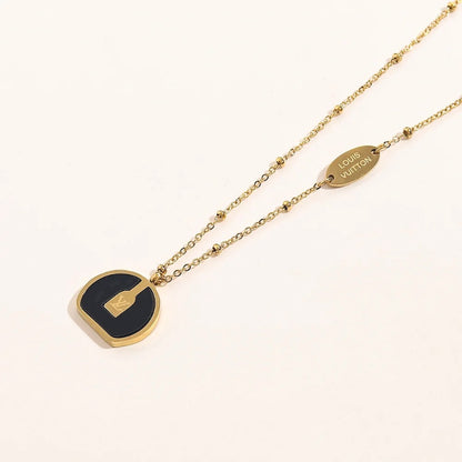 304 Stainless Steel Layered Black Disc Pendant Necklace