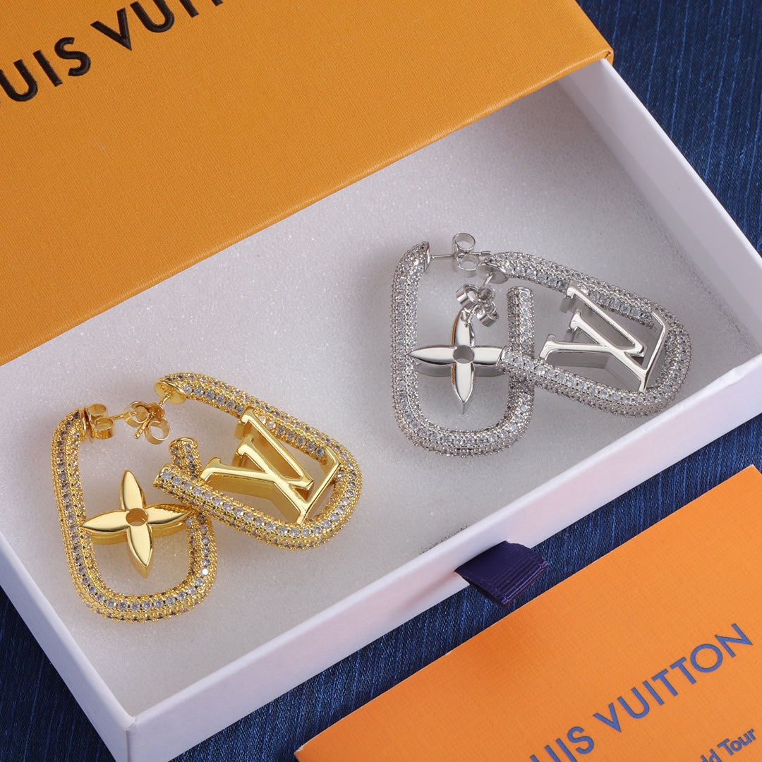 Chain-Edged Asymmetric Monogram Hoop Earrings