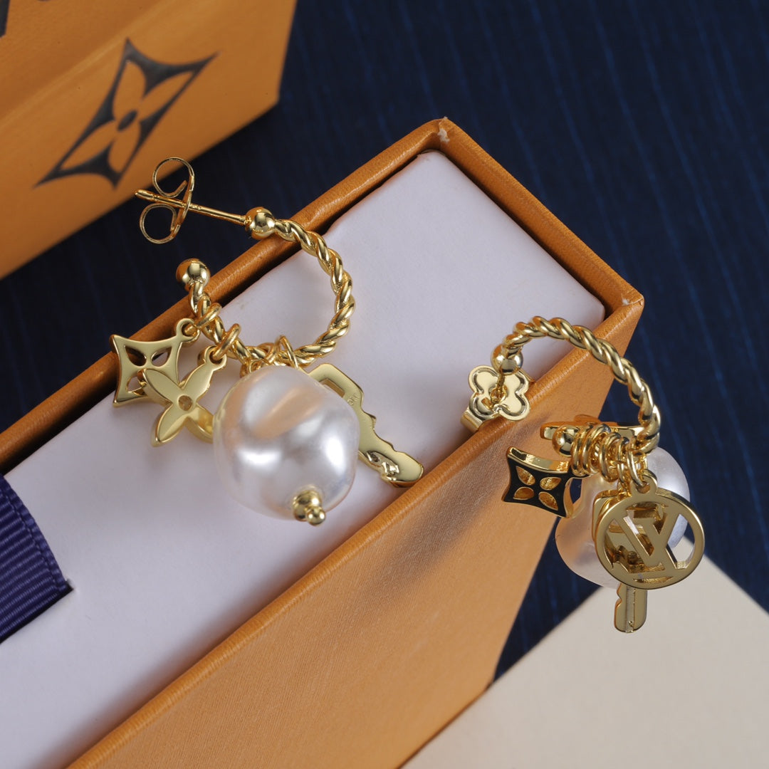 Pearl-Effect Multi-Charm Hoop Earrings