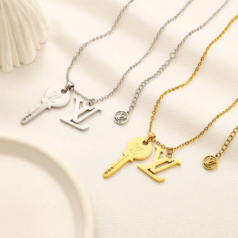 304 Stainless Steel Monogram Pendant Necklace with Floral Drop