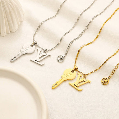 304 Stainless Steel Monogram Pendant Necklace with Floral Drop