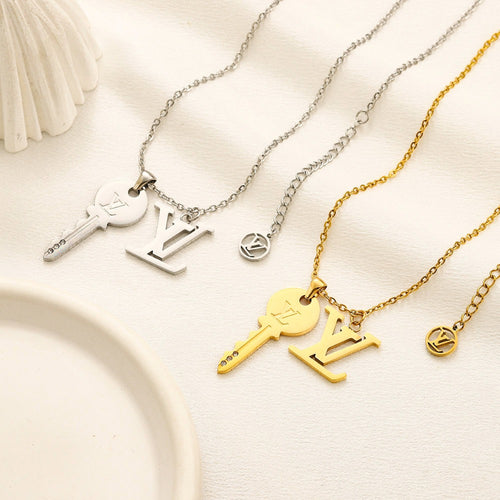 304 Stainless Steel Monogram Pendant Necklace with Floral Drop