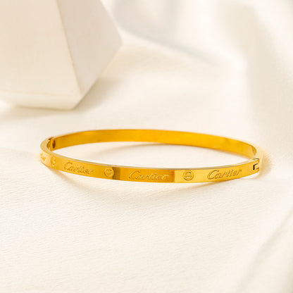 304 Stainless Steel Polished Engraved Slim Bangle Bracelet