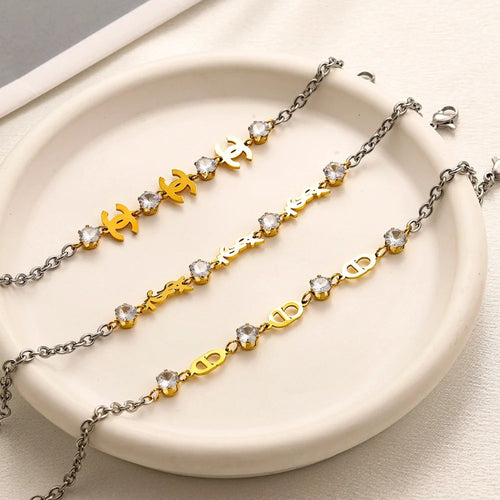 304 Stainless Steel Two-Tone Motif Chain Bracelet - Style Options