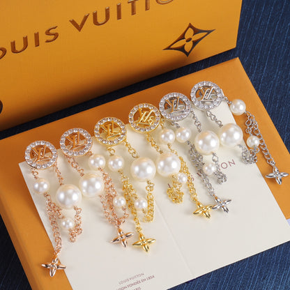 Pearl-Effect Bead & Star Chain Dangle Earrings