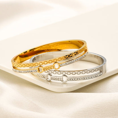 304 Stainless Steel Double-Row Pave Bangle Bracelet