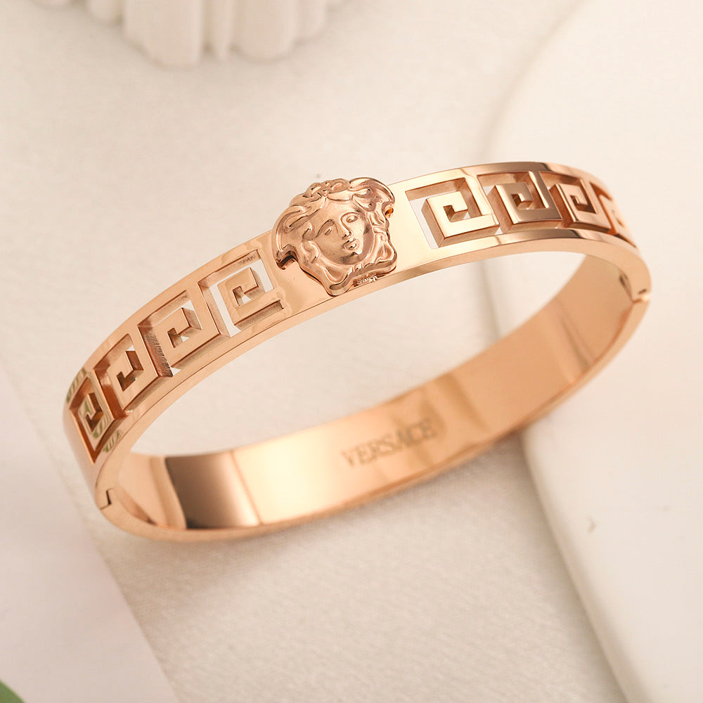304 Stainless Steel Greek-Key Hinged Bangle Bracelet