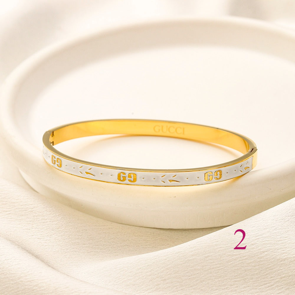 304 Stainless Steel Color-Inlay Double-G Bangle Bracelet