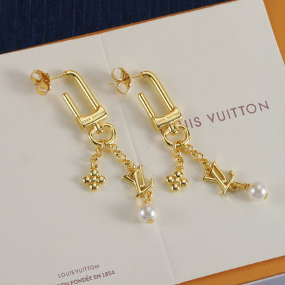 Square Frame & Floral Charm Drop Earrings
