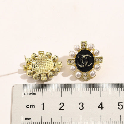Alloy Black Medallion Pearl-Effect Cluster Stud Earrings